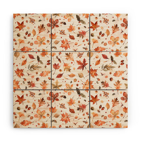 Ninola Design Autumn Leaves Watercolor Ginger Gold Wood Wall Mural