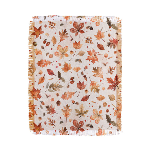 Ninola Design Autumn Leaves Watercolor Ginger Gold Throw Blanket