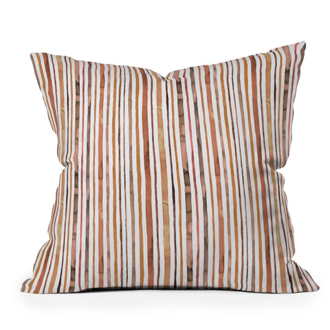 Ninola Design Autumn Terracotta Stripes Outdoor Throw Pillow