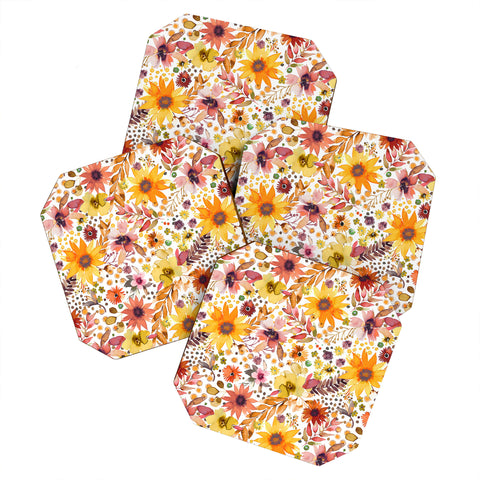 Ninola Design Big blooms flowers Gold Coaster Set