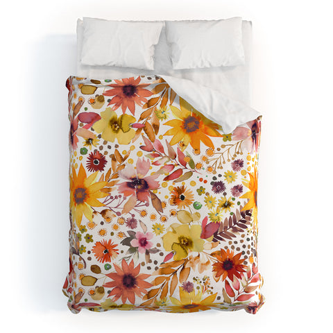 Ninola Design Big blooms flowers Gold Duvet Cover