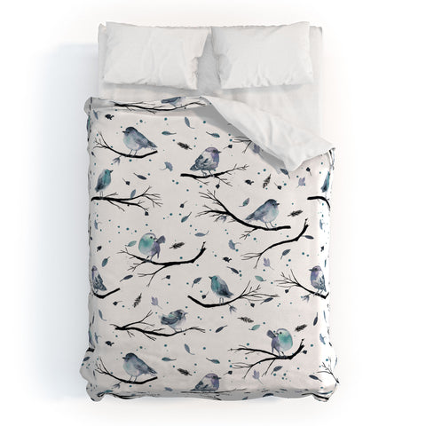 Ninola Design Birds Tree Branches Blue Duvet Cover