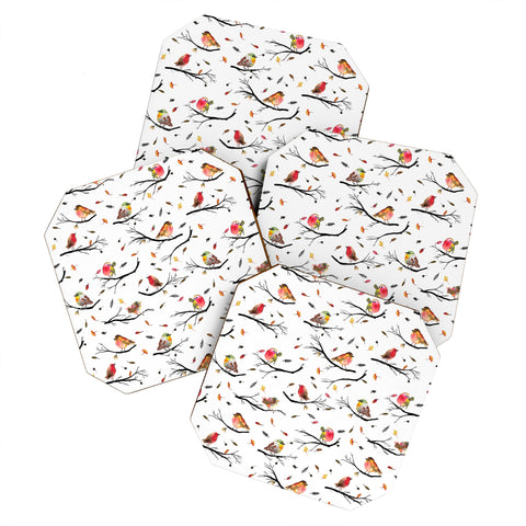 Ninola Design Birds Tree Branches Red Coaster Set