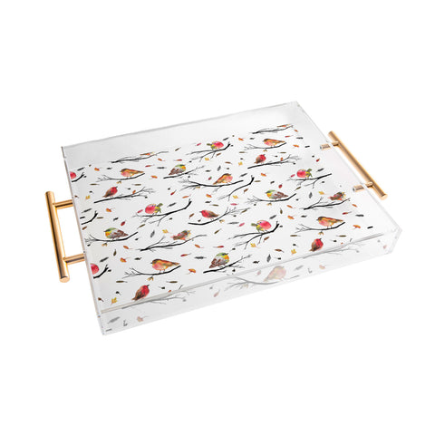 Ninola Design Birds Tree Branches Red Acrylic Tray