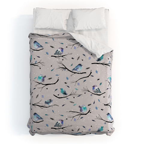 Ninola Design Birds Tree Snow Gray Duvet Cover