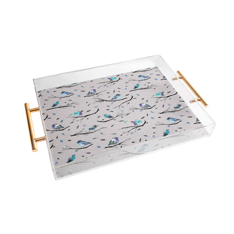 Ninola Design Birds Tree Snow Gray Acrylic Tray