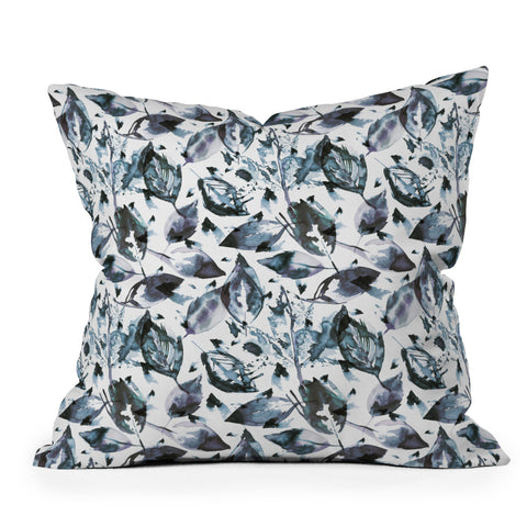 Ninola Design Blue autumn leaves Outdoor Throw Pillow