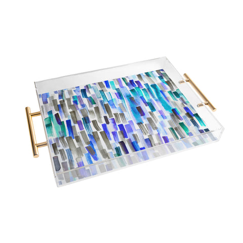 Ninola Design Blue brushstrokes painting stripes Acrylic Tray