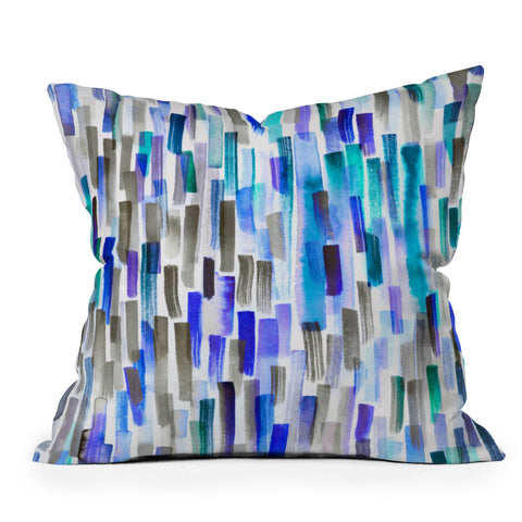 Ninola Design Blue brushstrokes painting stripes Outdoor Throw Pillow