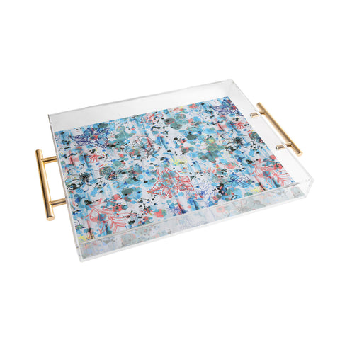 Ninola Design Blue Graffiti Flowers Acrylic Tray