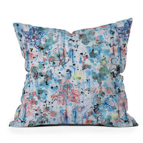 Ninola Design Blue Graffiti Flowers Outdoor Throw Pillow