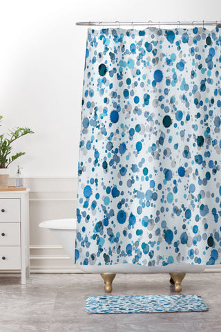 Ninola Design Blue Ink Drops Texture Shower Curtain And Mat
