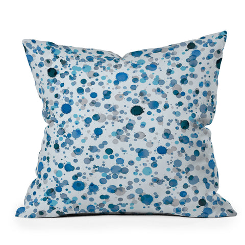 Ninola Design Blue Ink Drops Texture Outdoor Throw Pillow