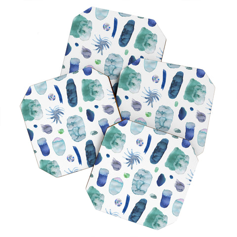 Ninola Design Blue Minimal Strokes Abstract Coaster Set