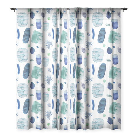 Ninola Design Blue Minimal Strokes Abstract Sheer Non Repeat