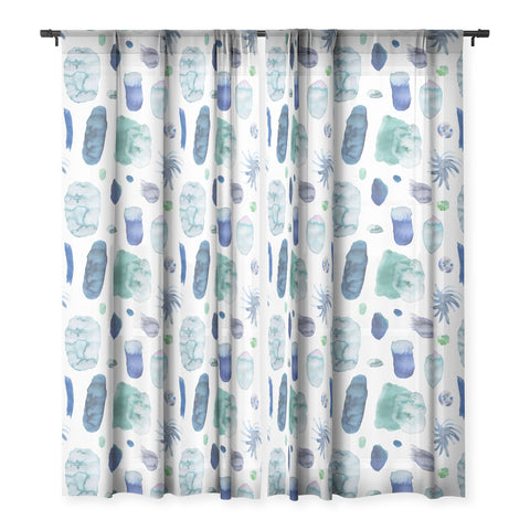 Ninola Design Blue Minimal Strokes Abstract Sheer Window Curtain