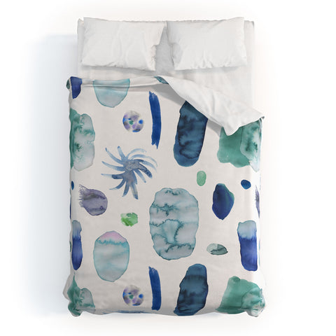 Ninola Design Blue Minimal Strokes Abstract Duvet Cover