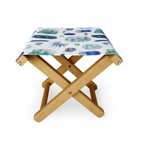 Ninola Design Blue Minimal Strokes Abstract Folding Stool