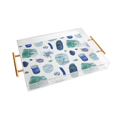 Ninola Design Blue Minimal Strokes Abstract Acrylic Tray