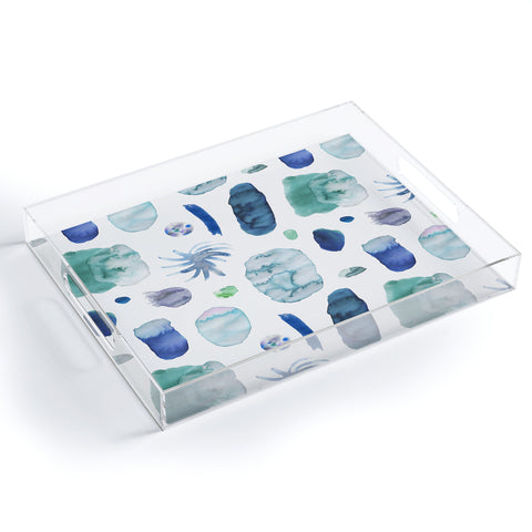 Ninola Design Blue Minimal Strokes Abstract Acrylic Tray