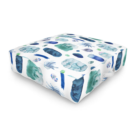 Ninola Design Blue Minimal Strokes Abstract Outdoor Floor Cushion