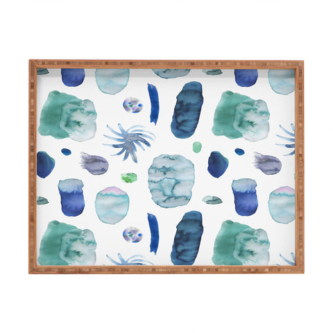 Ninola Design Blue Minimal Strokes Abstract Rectangular Tray