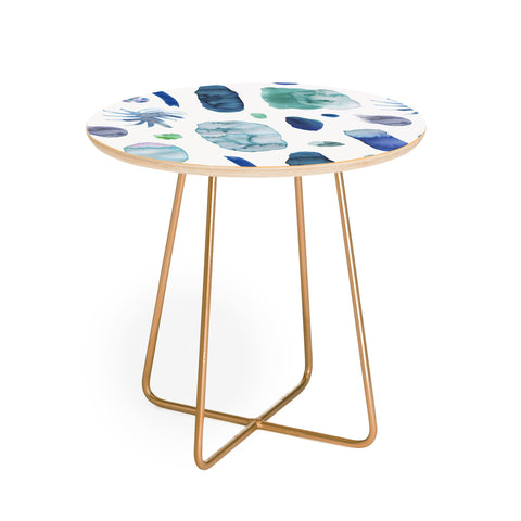 Ninola Design Blue Minimal Strokes Abstract Round Side Table