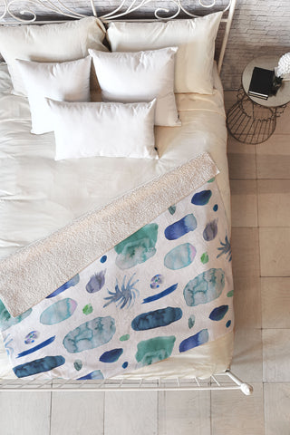 Ninola Design Blue Minimal Strokes Abstract Fleece Throw Blanket