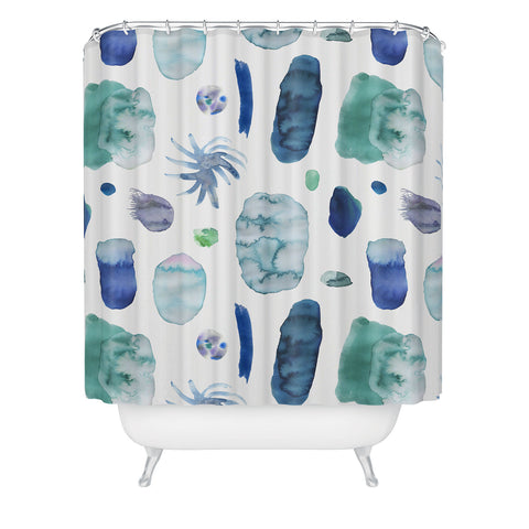 Ninola Design Blue Minimal Strokes Abstract Shower Curtain