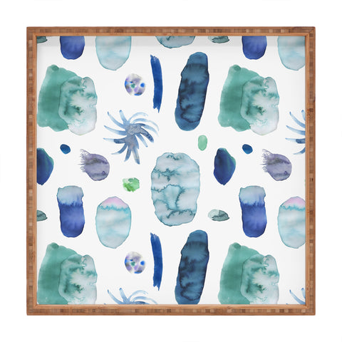 Ninola Design Blue Minimal Strokes Abstract Square Tray