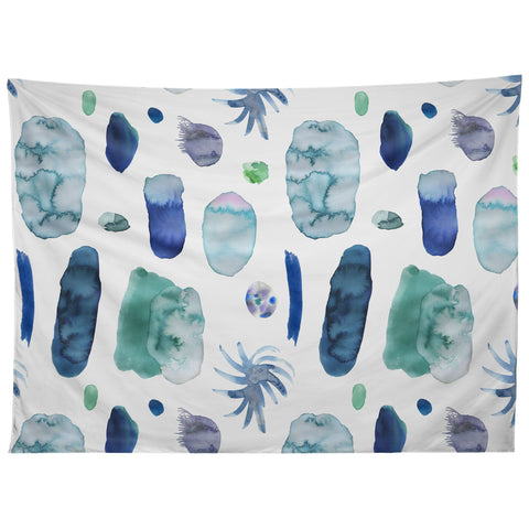 Ninola Design Blue Minimal Strokes Abstract Tapestry