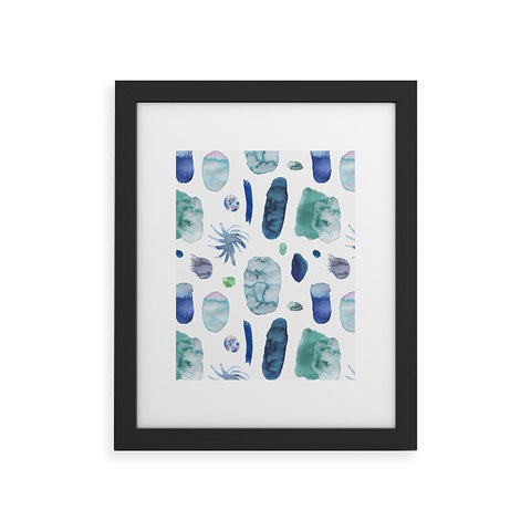 Ninola Design Blue Minimal Strokes Abstract Framed Art Print