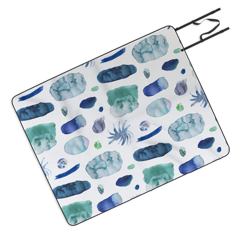 Ninola Design Blue Minimal Strokes Abstract Picnic Blanket