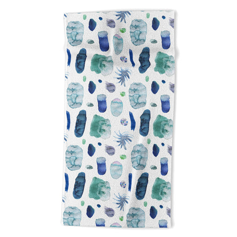 Ninola Design Blue Minimal Strokes Abstract Beach Towel