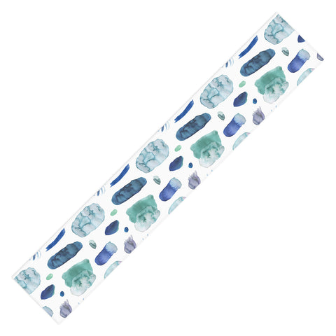 Ninola Design Blue Minimal Strokes Abstract Table Runner