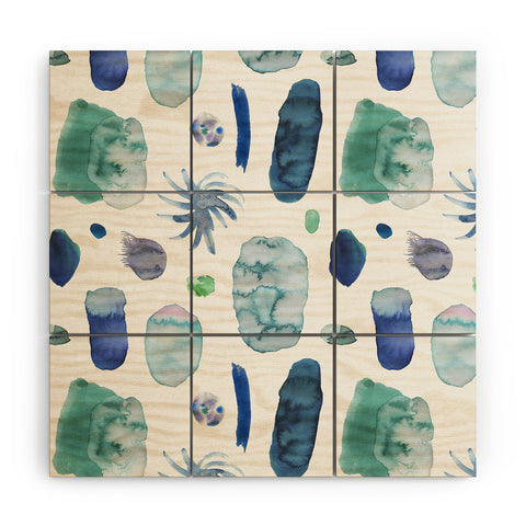 Ninola Design Blue Minimal Strokes Abstract Wood Wall Mural