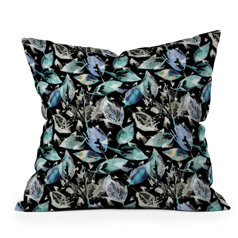 Ninola Design Blue Night Autumn Forest Leaves Outdoor Throw Pillow