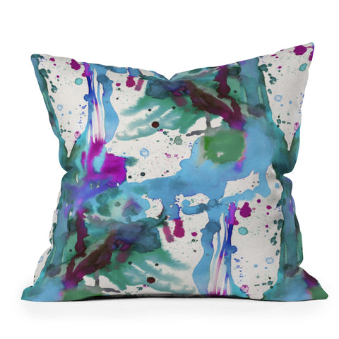 Ninola Design Blue paint splashes dripping Outdoor Throw Pillow