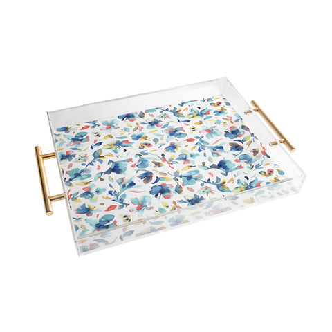 Ninola Design Blue Watercolor Hibiscus Floral Acrylic Tray