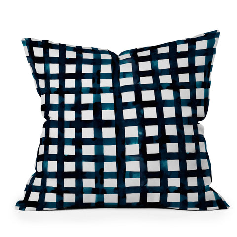 Ninola Design Bold grid plaids Navy Outdoor Throw Pillow