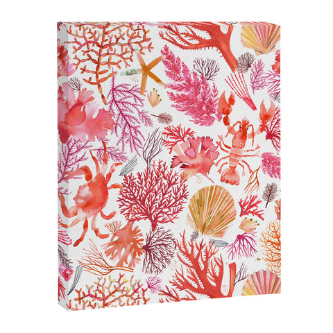 Ninola Design Botanic Retreat Coral Reef Crab Lobster Red Art Canvas