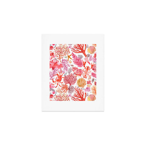 Ninola Design Botanic Retreat Coral Reef Crab Lobster Red Art Print