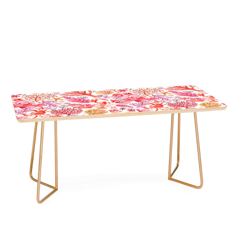 Ninola Design Botanic Retreat Coral Reef Crab Lobster Red Coffee Table