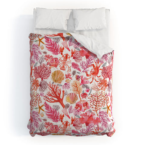 Ninola Design Botanic Retreat Coral Reef Crab Lobster Red Comforter