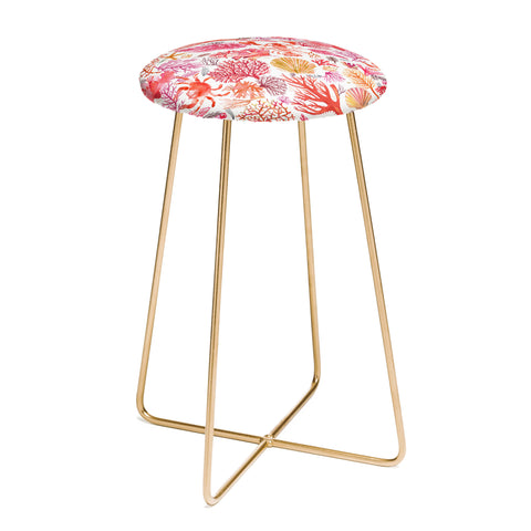 Ninola Design Botanic Retreat Coral Reef Crab Lobster Red Counter Stool