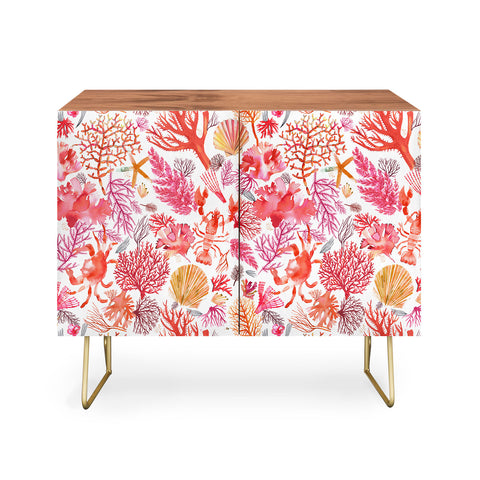 Ninola Design Botanic Retreat Coral Reef Crab Lobster Red Credenza