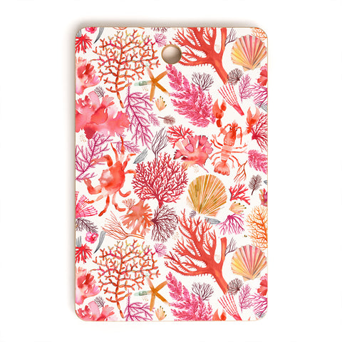 Ninola Design Botanic Retreat Coral Reef Crab Lobster Red Cutting Board Rectangle