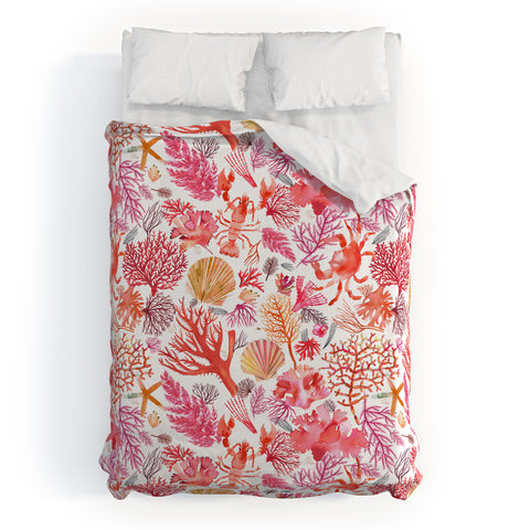 Ninola Design Botanic Retreat Coral Reef Crab Lobster Red Duvet Cover