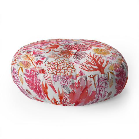 Ninola Design Botanic Retreat Coral Reef Crab Lobster Red Floor Pillow Round