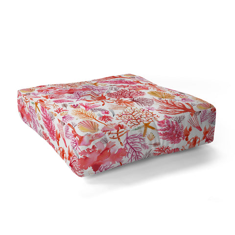Ninola Design Botanic Retreat Coral Reef Crab Lobster Red Floor Pillow Square